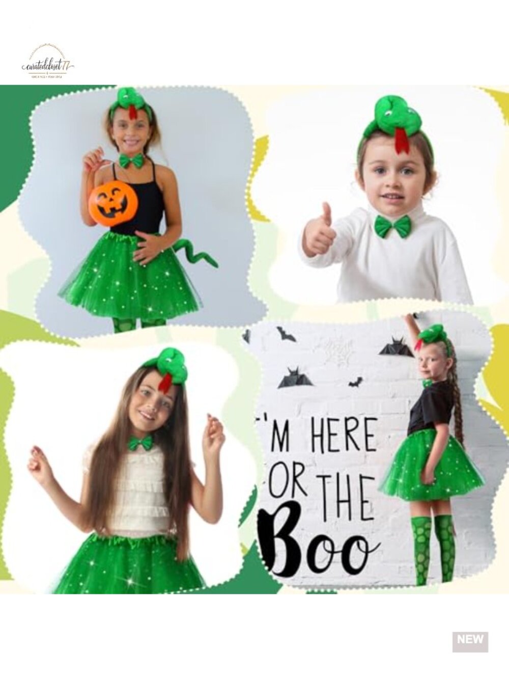 Girls Snake Halloween Costume Set Headband Tail Tutu 5pc - Picture 4 of 6